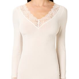 Women's long-sleeve cashmere T-shirt lace white