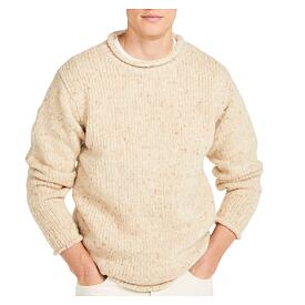 Men's wool sweater with rolled hems, natural