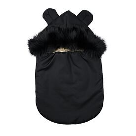 Footmuff  with Wool Lining and Fur Trim Black