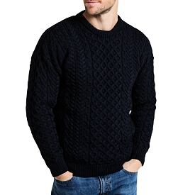 Men's Merino wool sweater with traditional pattern, dark blue