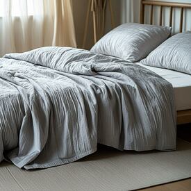 Muslin bed linen with zipper light gray