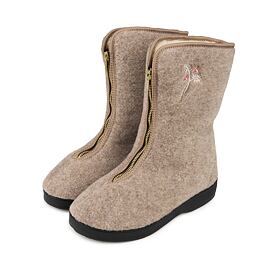 Women's sheep wool zip-up boots beige