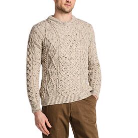 Men's wool sweater with round neckline beige