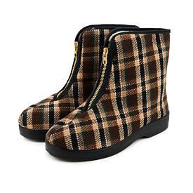 Men's sheep wool zip-up boots, brown checkered