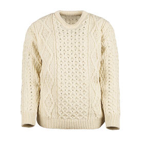 Women's wool sweater with round neckline, natural