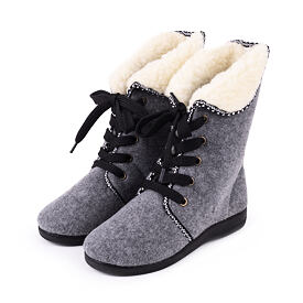 Women's Lace-up Winter Boots with Sheep Wool Grey