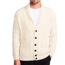 Men's Merino wool sweater with buttons, natural