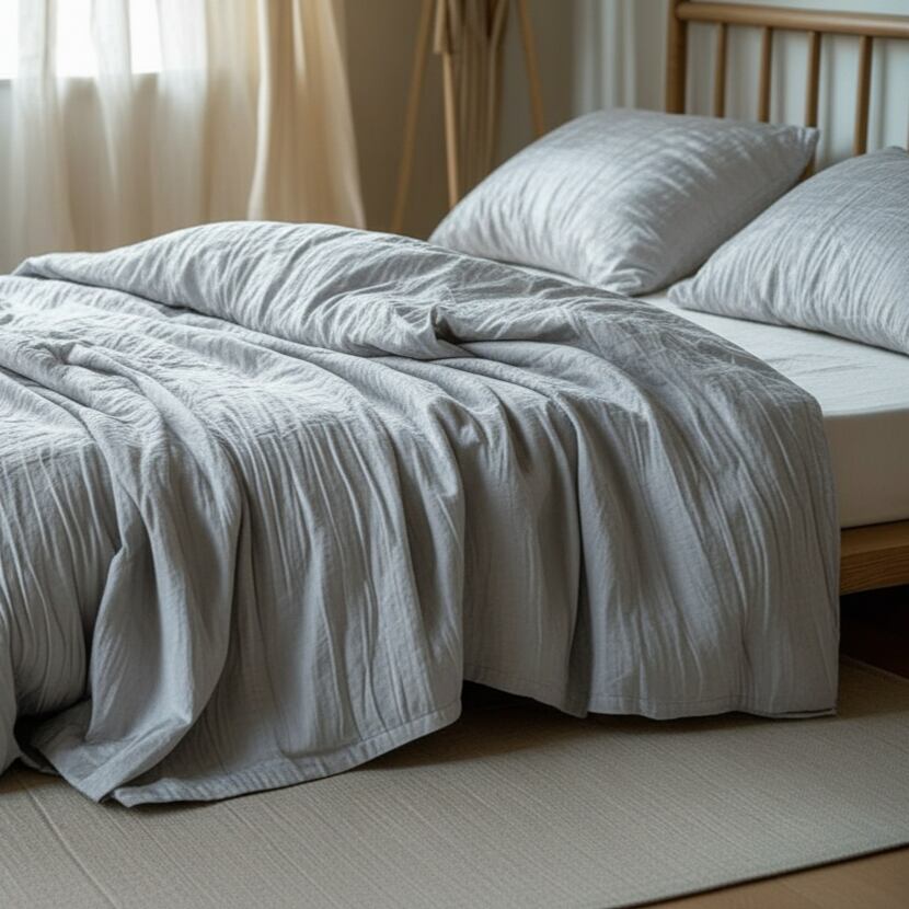 Muslin bed linen with zipper light gray