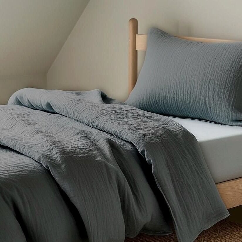 Muslin bed linen with zipper gray