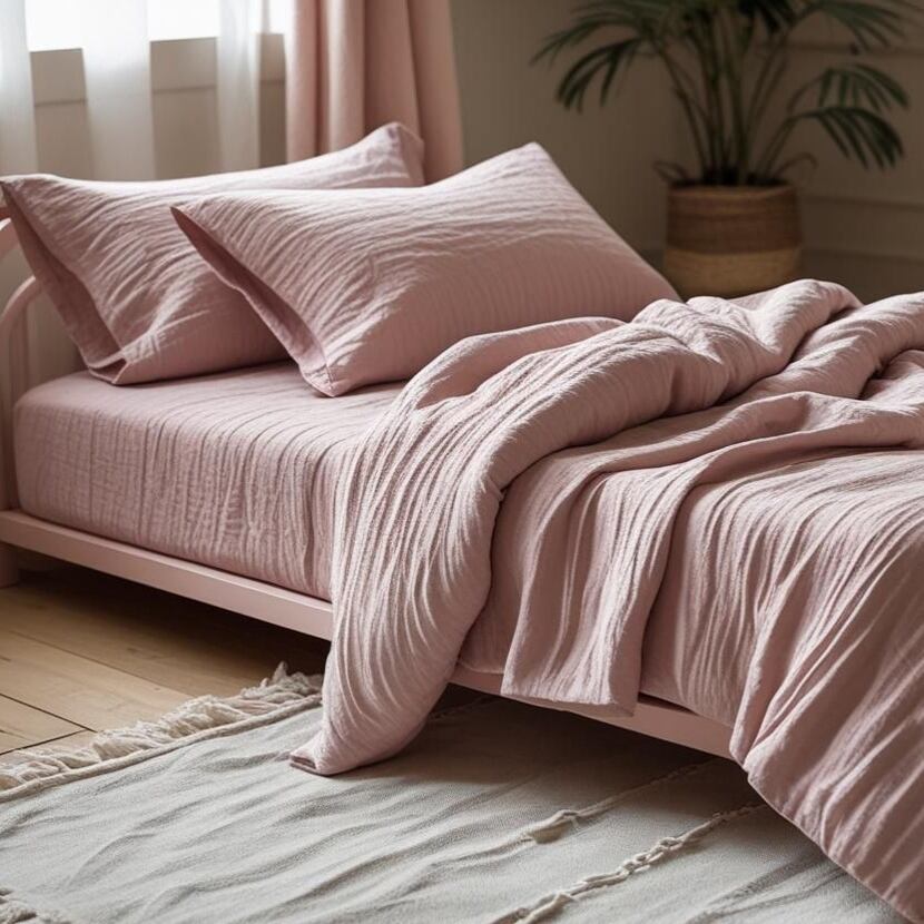 Children's muslin bed linen with zipper pink