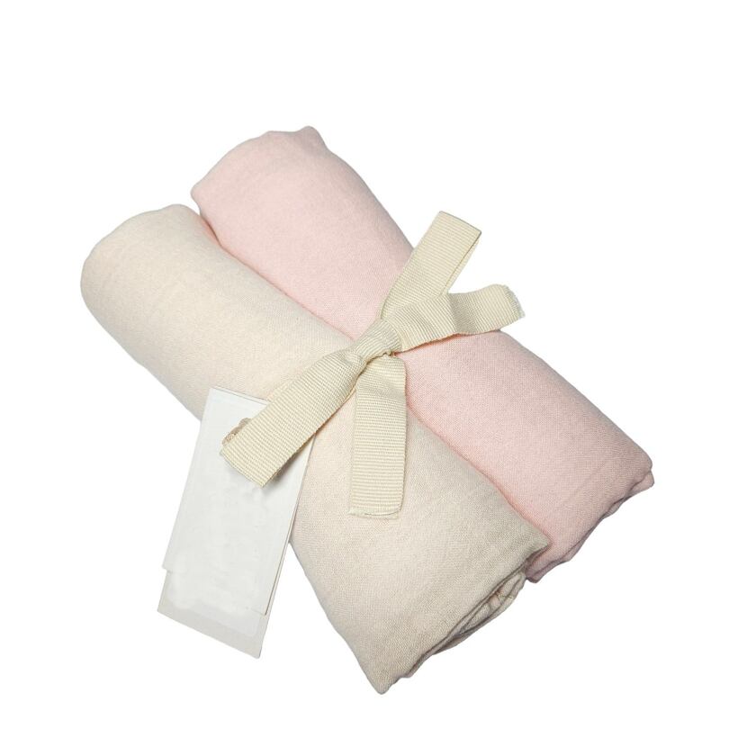 Baby muslin swaddle blankets 2 pcs pink/natural