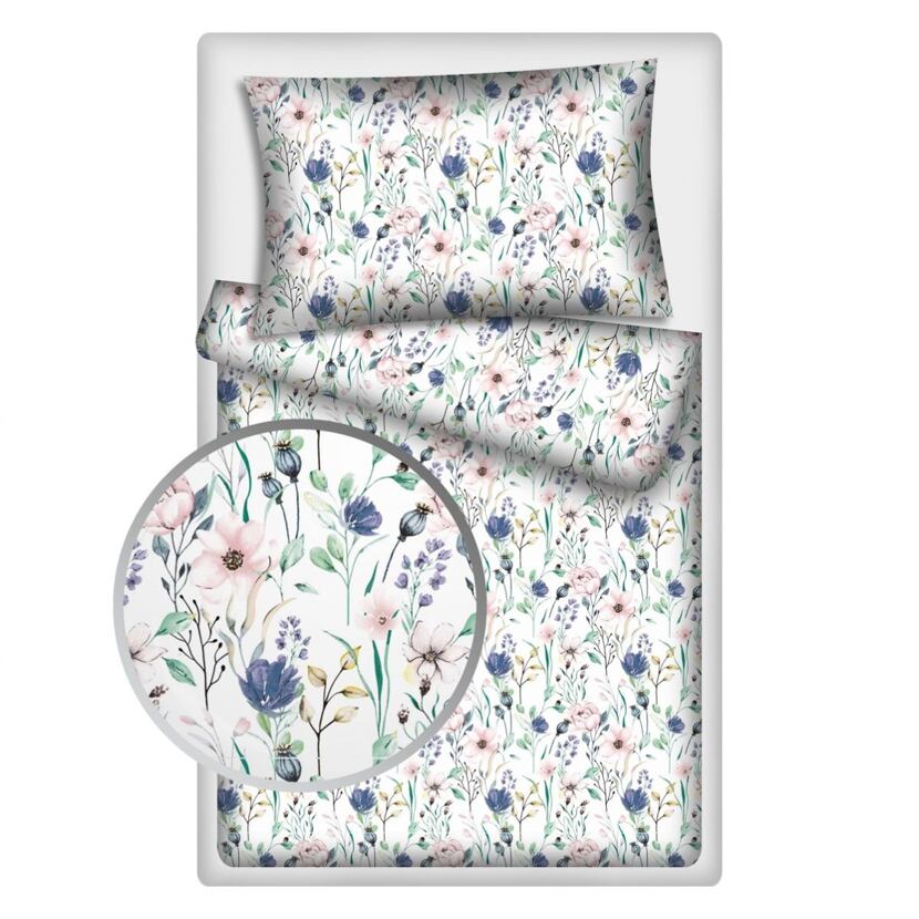 Cotton Bedding Floral Meadow White