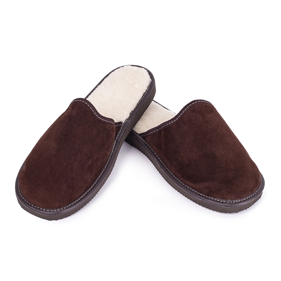 Men's Leather Slippers with Wool Lining
