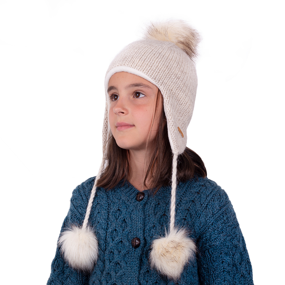 Vlnka Kids’ Wool Hat with Earflaps V19 Beige