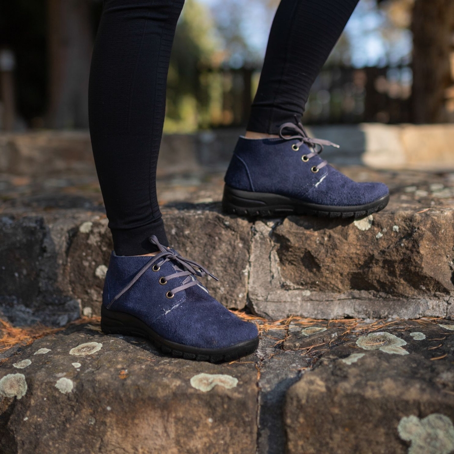 Women's Berta Leather Ankle Boots with Sheep Wool Blue