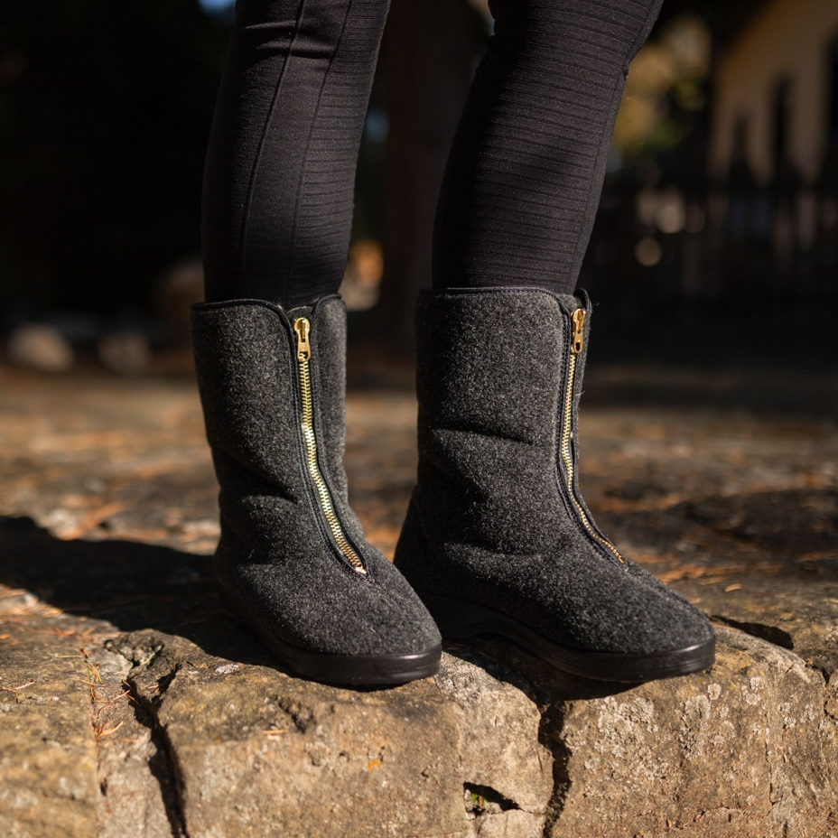 Women's Traditional Zip-up Wool Boots Black