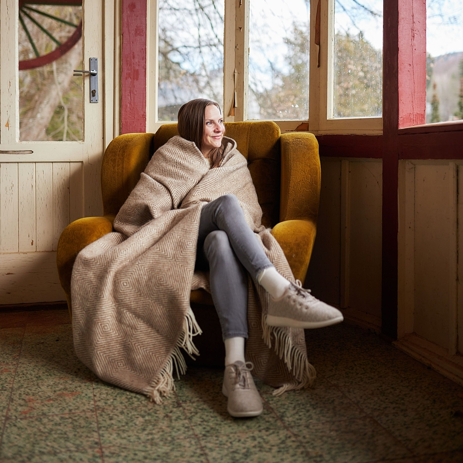 Wool Throw Diamond Beige