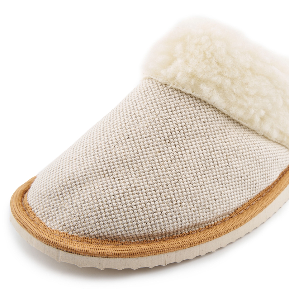 Women’s Linen Slippers with Sheep’s Wool Natural