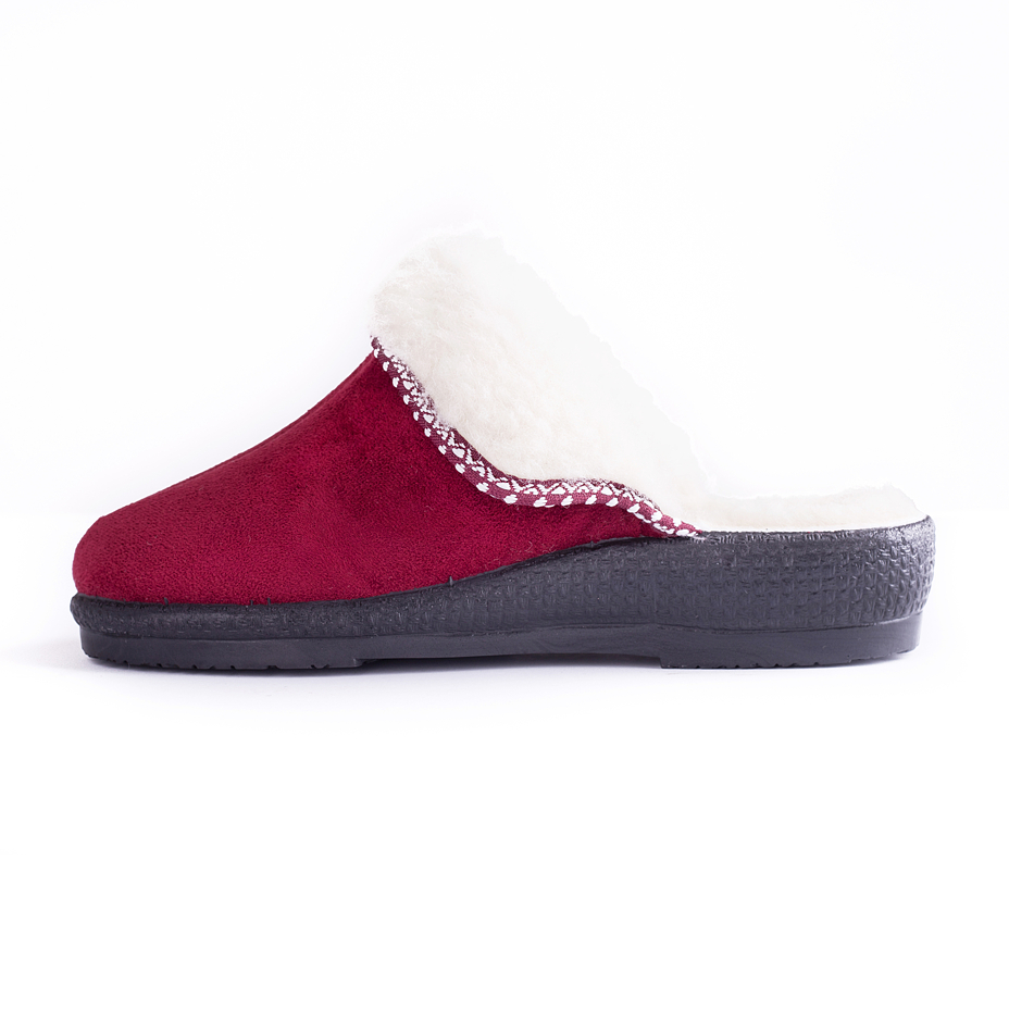 Women's Leather Wedge Heel Slippers with Wool Lining Red