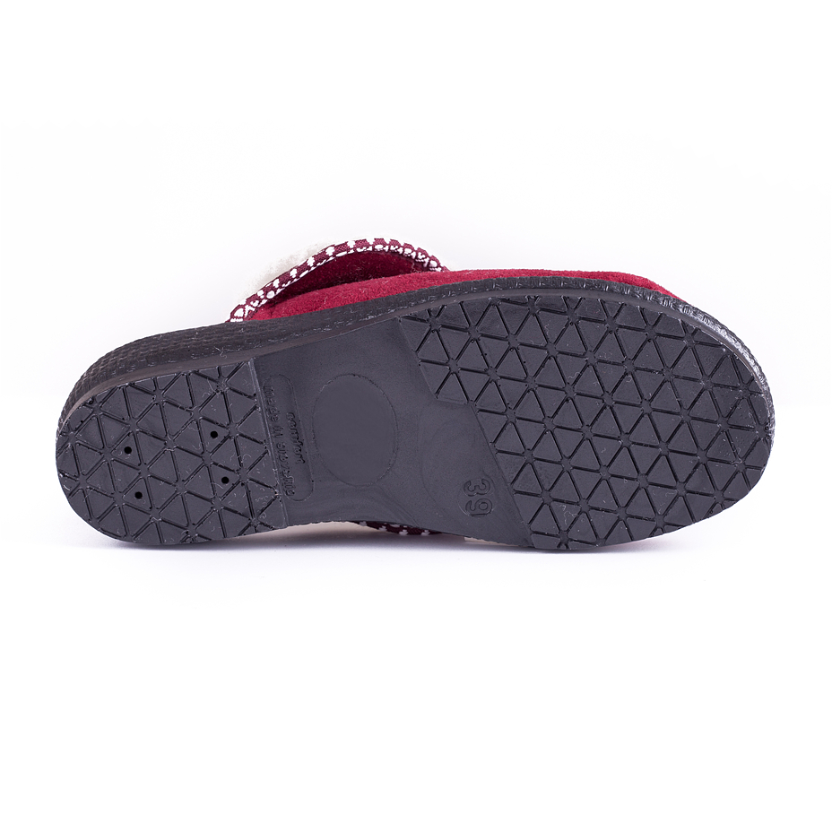 Women's Leather Wedge Heel Slippers with Wool Lining Red