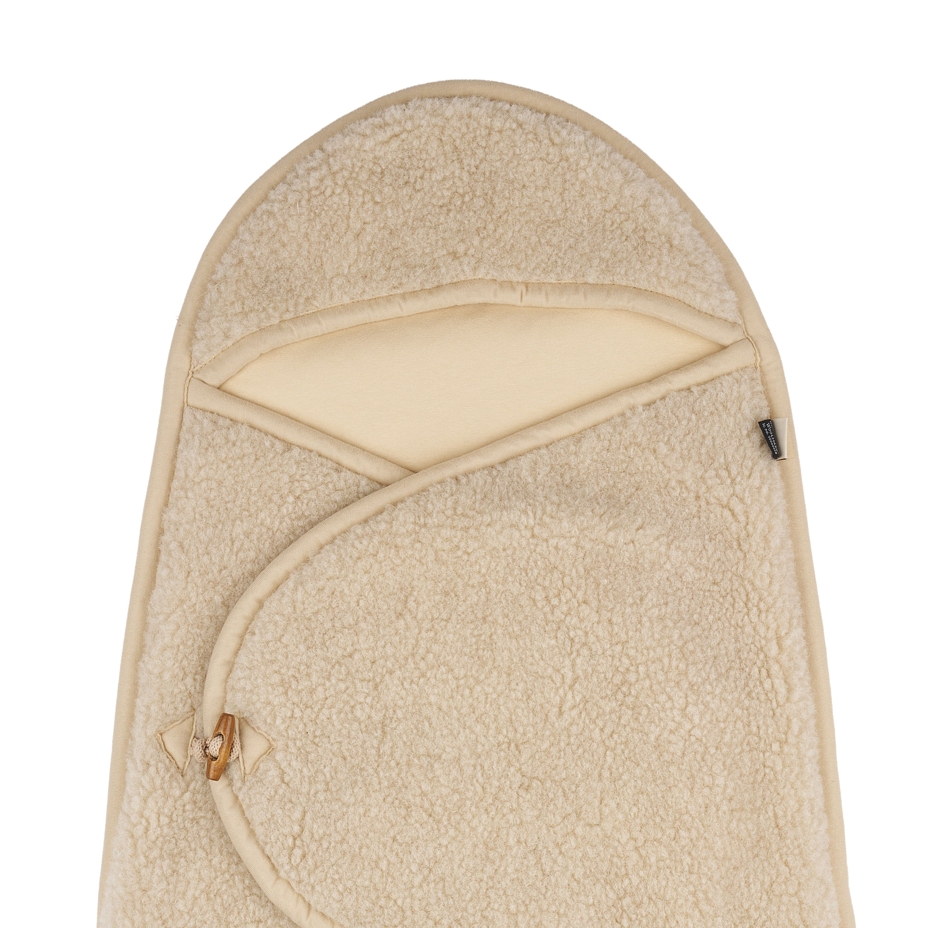 Baby wool wrap footmuff with hood beige