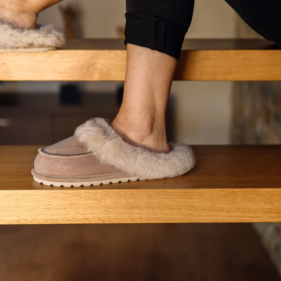 Women's Vanesa Leather Slippers with Wool Lining Beige