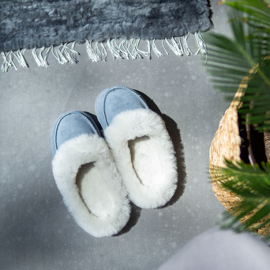 Women's Vanesa Leather Slippers with Wool Lining Blue