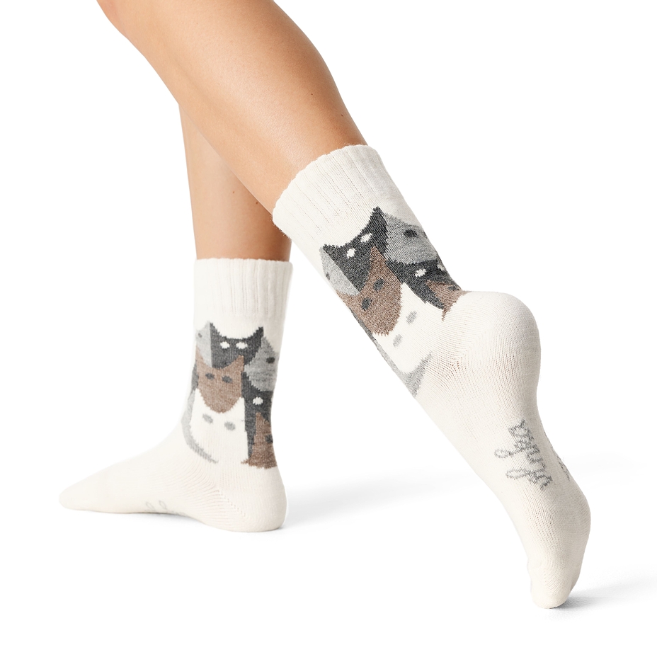 Merino Wool Socks Cats White