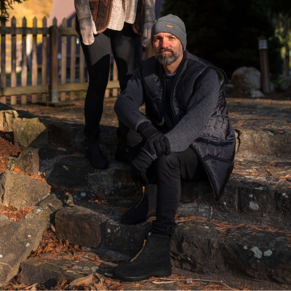 Men's Traditional Zip-up Wool Boots Black