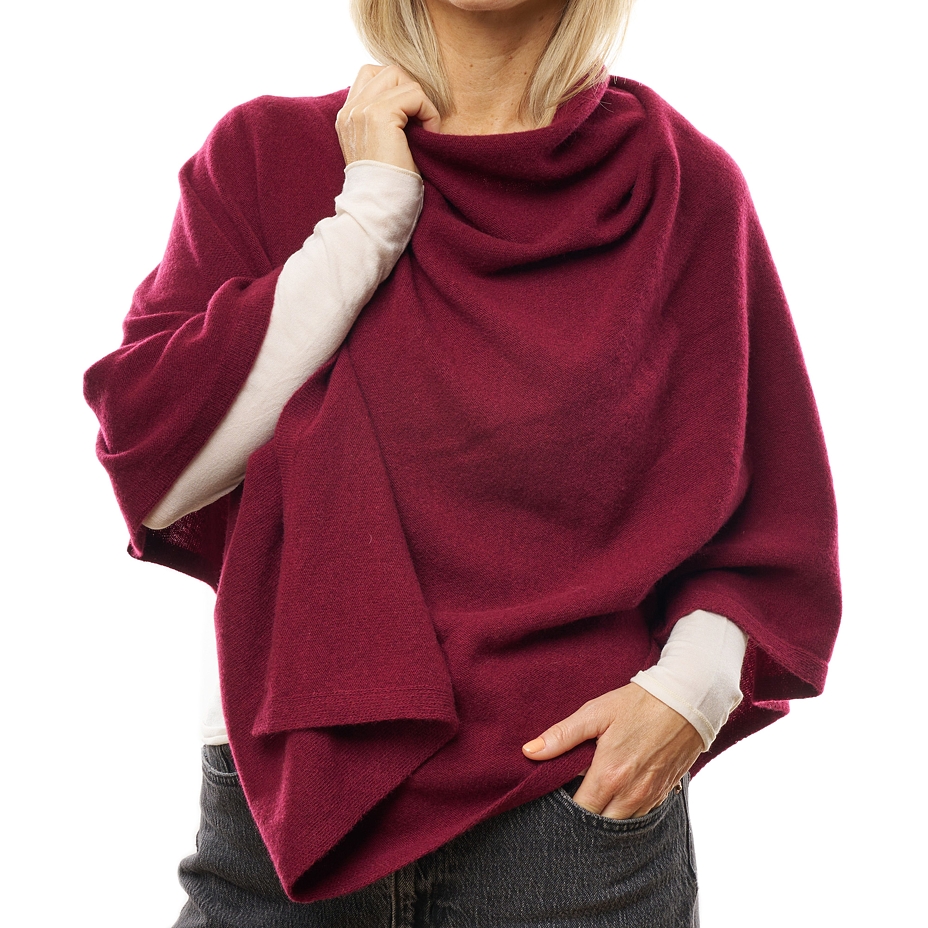 Merino wool poncho with cashmere Lazio red