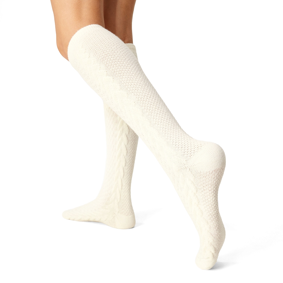 Traditional Knee-high Socks with Merino Sheep Wool White