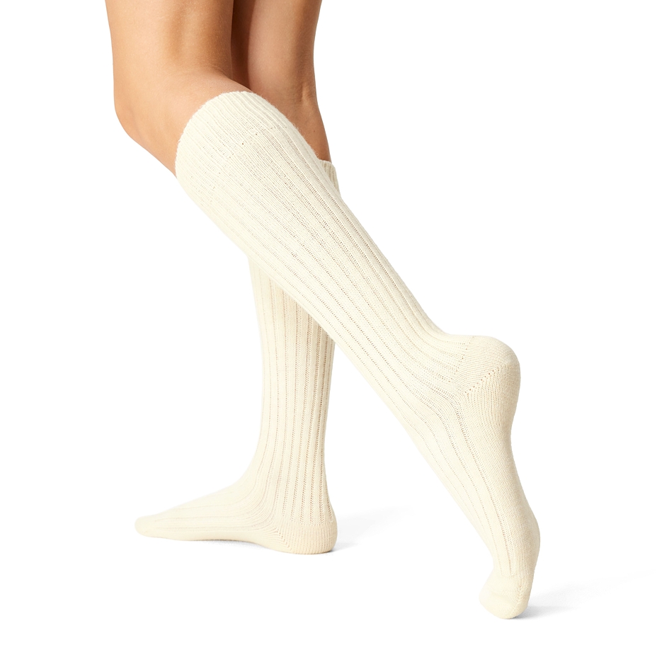 Knee-high Merino Sheep Wool Socks with Orthopedic Hem White