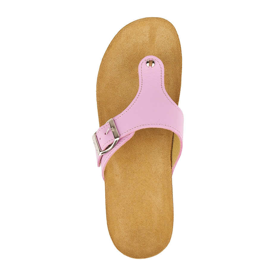 Women's leather flip-flops on cork sole on wedge Agata pink
