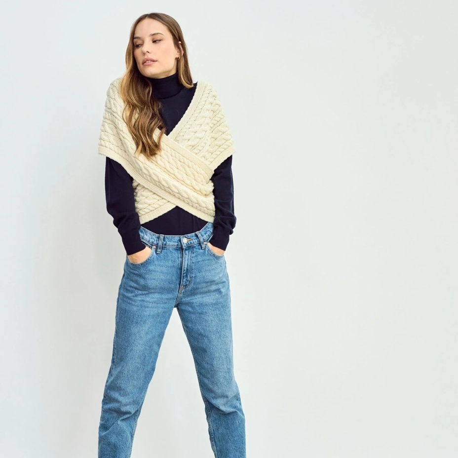 Merino wrap with buttons, natural