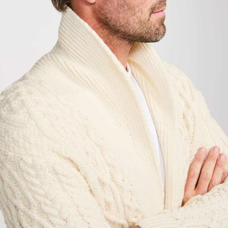 Men's Merino wool sweater with buttons, natural