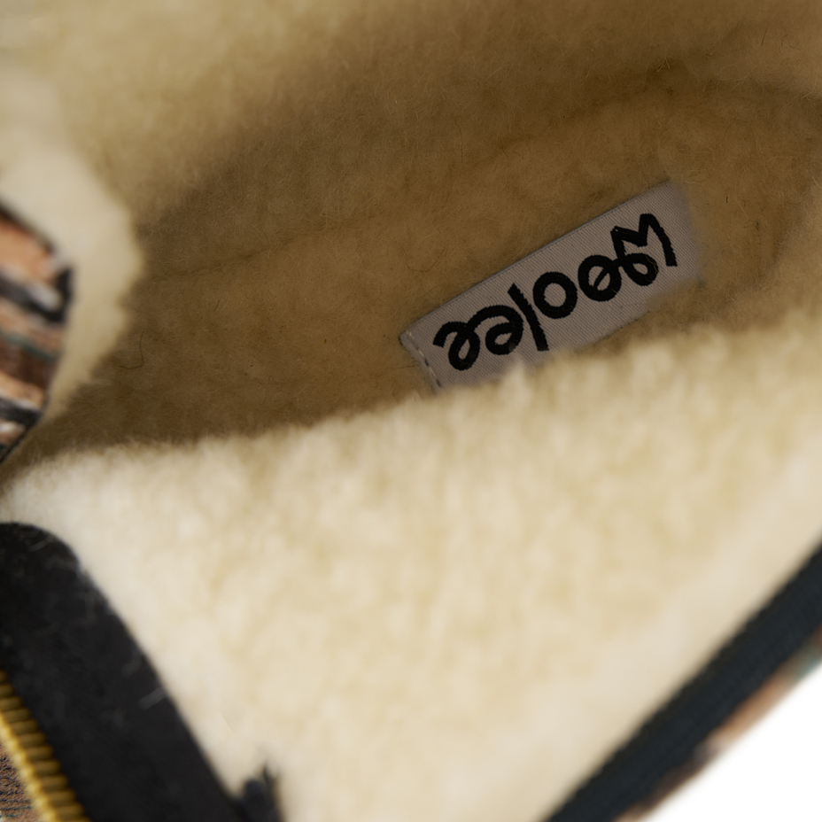 Men's sheep wool zip-up boots, brown checkered