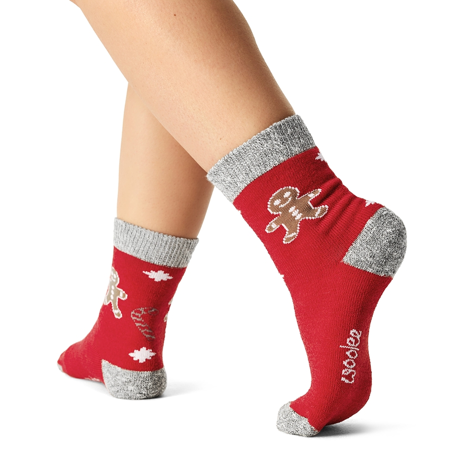 Children's Christmas socks with Merino sheep wool gingerbread man red