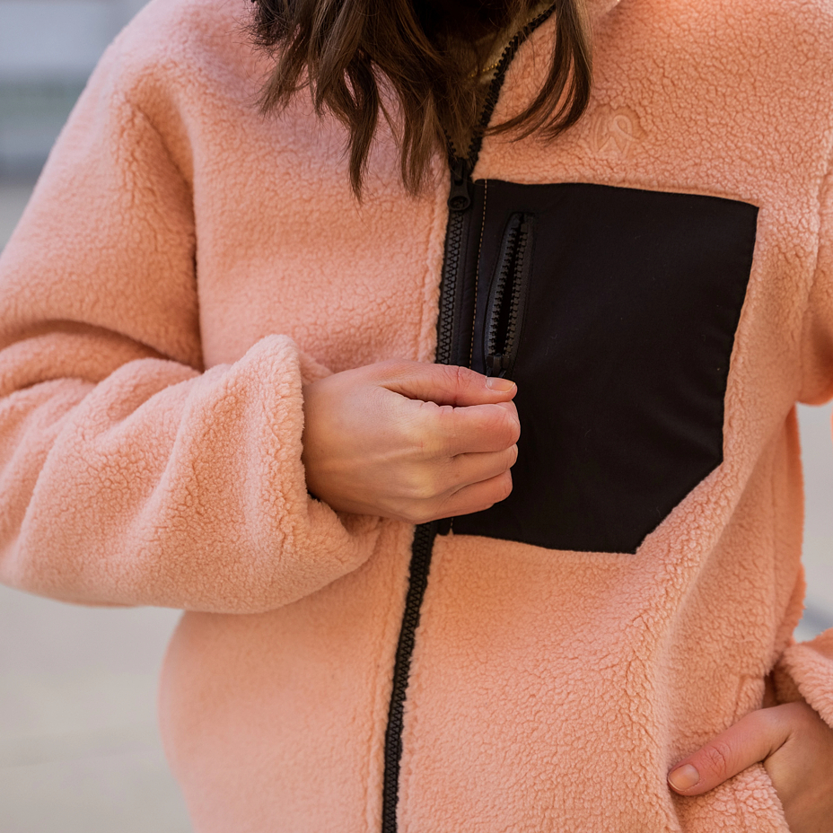 Women's fleece sweatshirt with two-way zipper pink