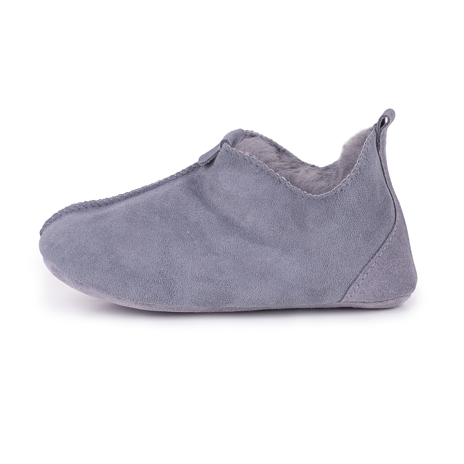 Kids’ Andy Leather Slippers with Wool Lining Grey