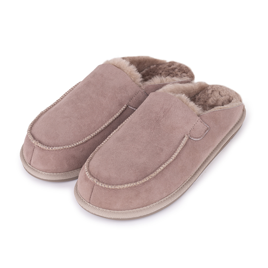 Men's Erik Leather Slippers with Wool Lining Beige