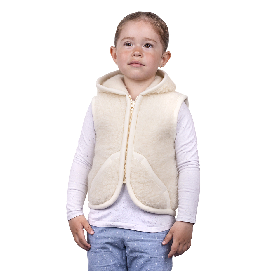 Kids’ Hooded Wool Vest Natural