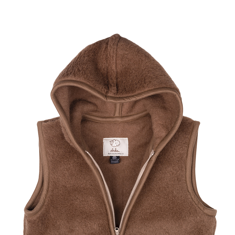 Wool Hooded Vest Brown