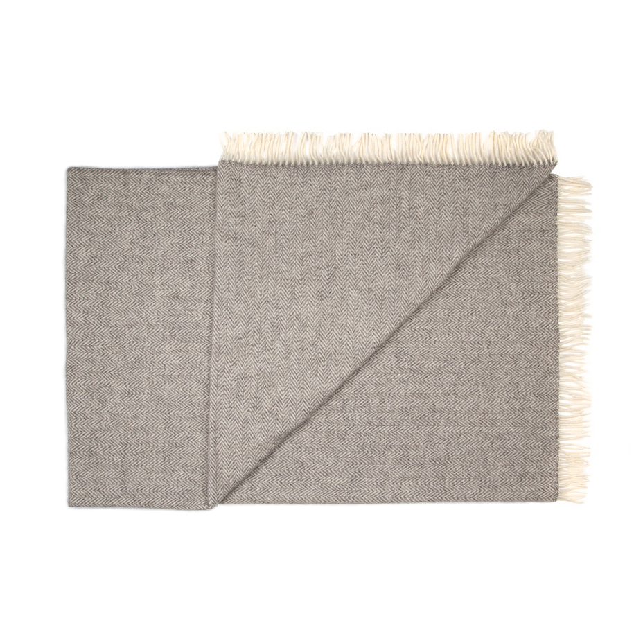 Wool Throw Grey Herringbone