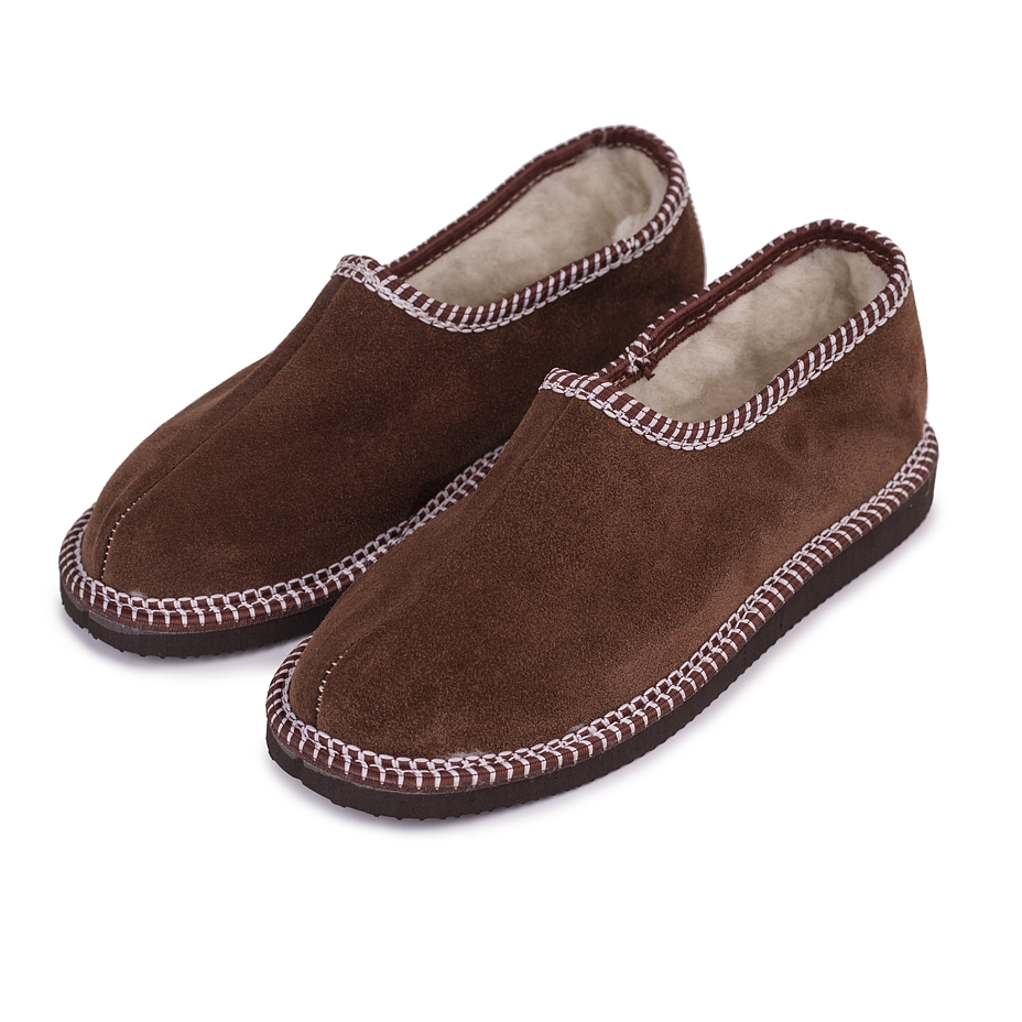 Leather Salašky Slippers with Wool Lining Brown