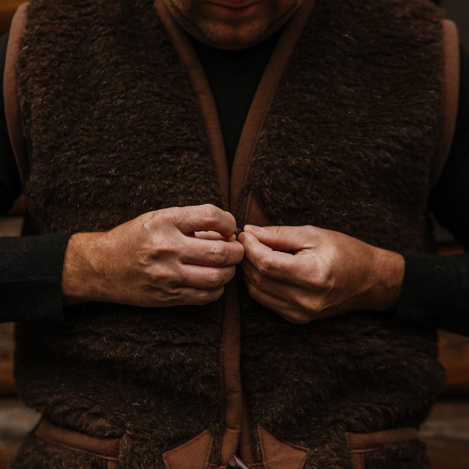 Wool Toggle Tie Vest Dark Brown