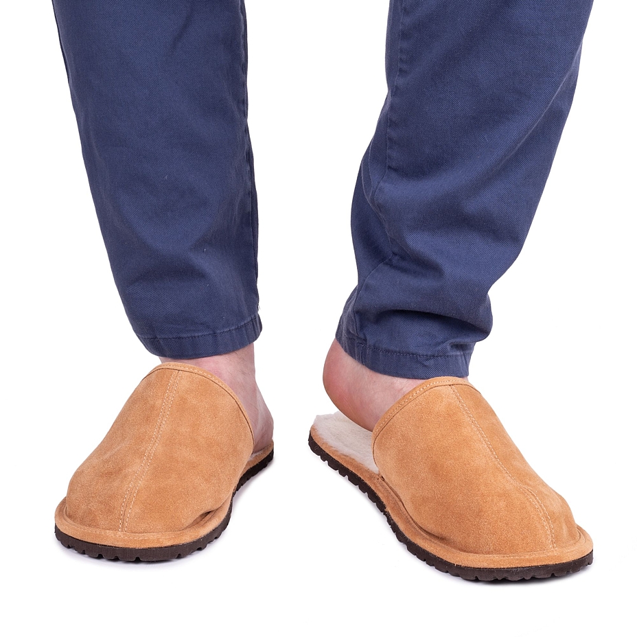 Men's Tom Leather Slippers with Wool Lining