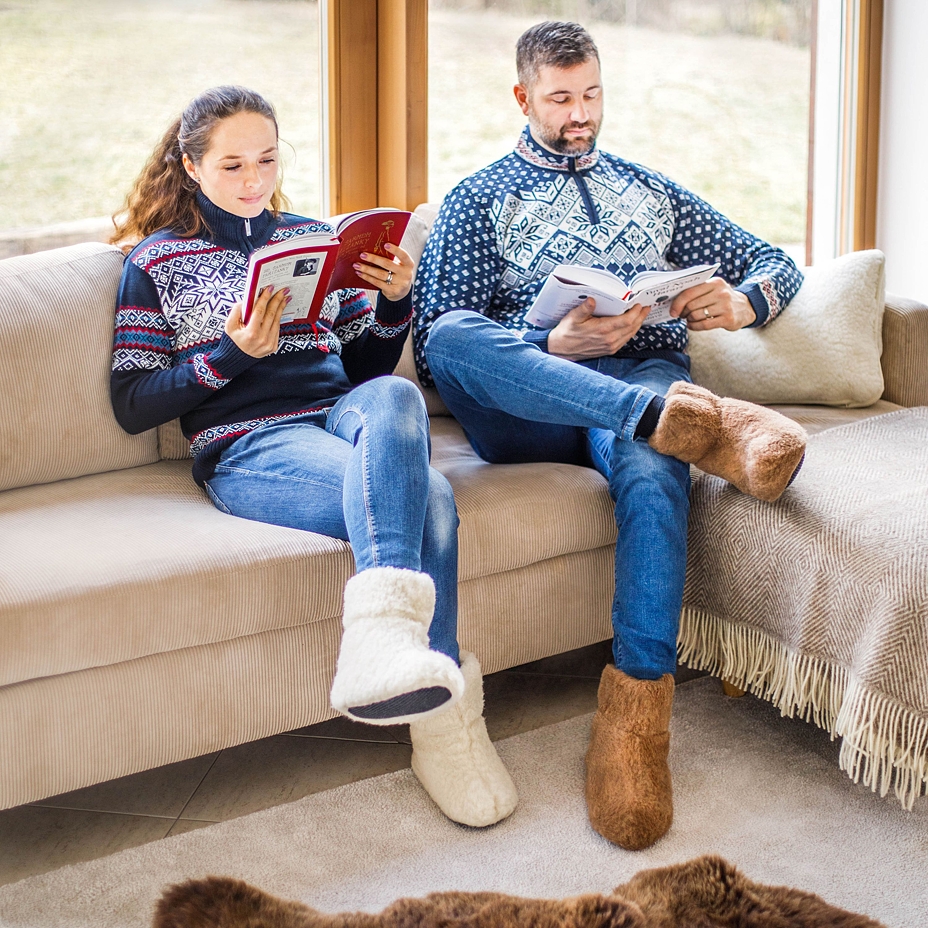 Wool TV Slipper Boots Natural