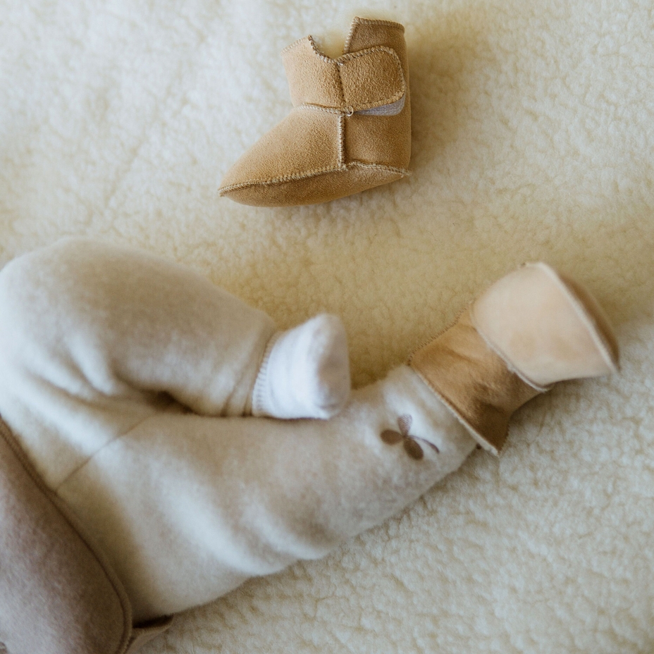 Baby Booties with Lamb's Wool Lining Beige