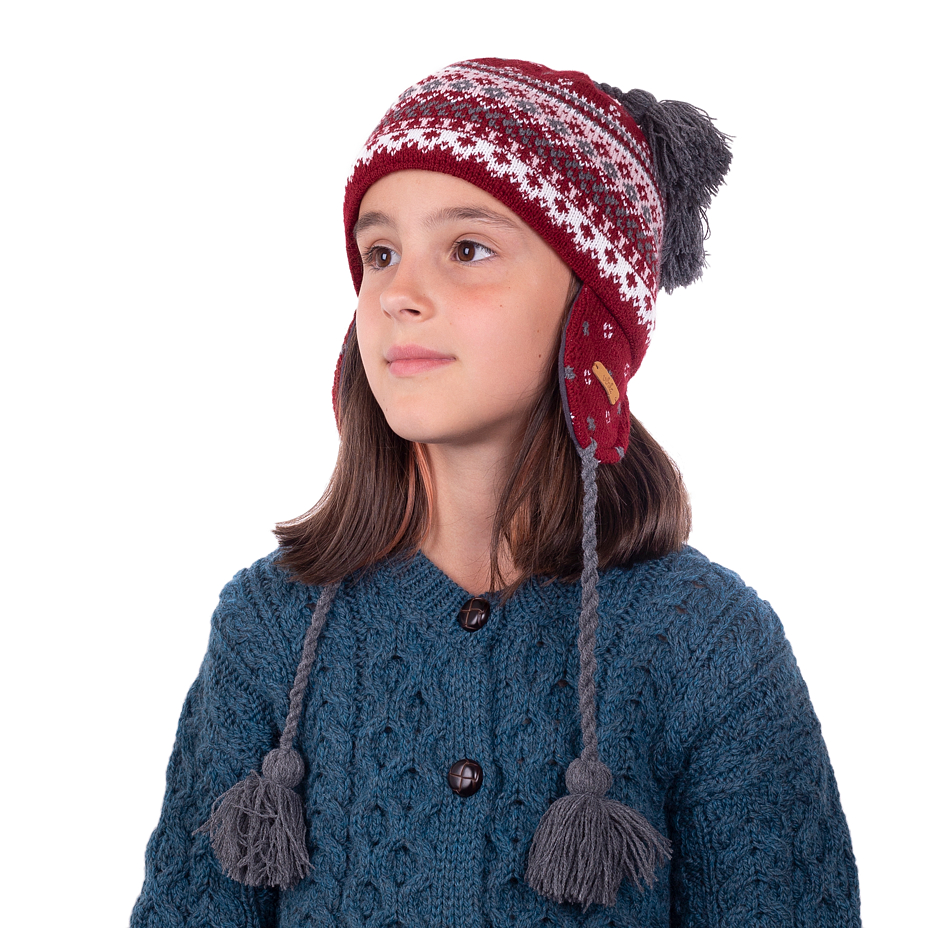 Vlnka Kids’ Wool Hat with Earflaps V20 Red