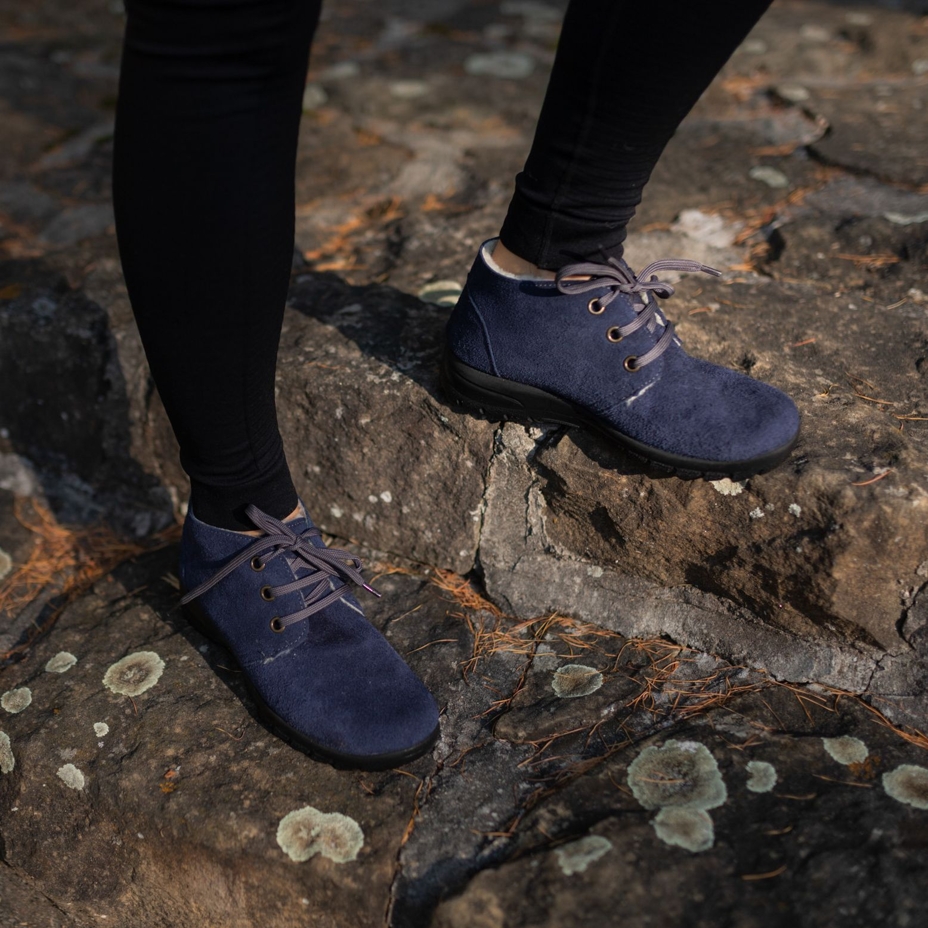 Women's Berta Leather Ankle Boots with Sheep Wool Blue